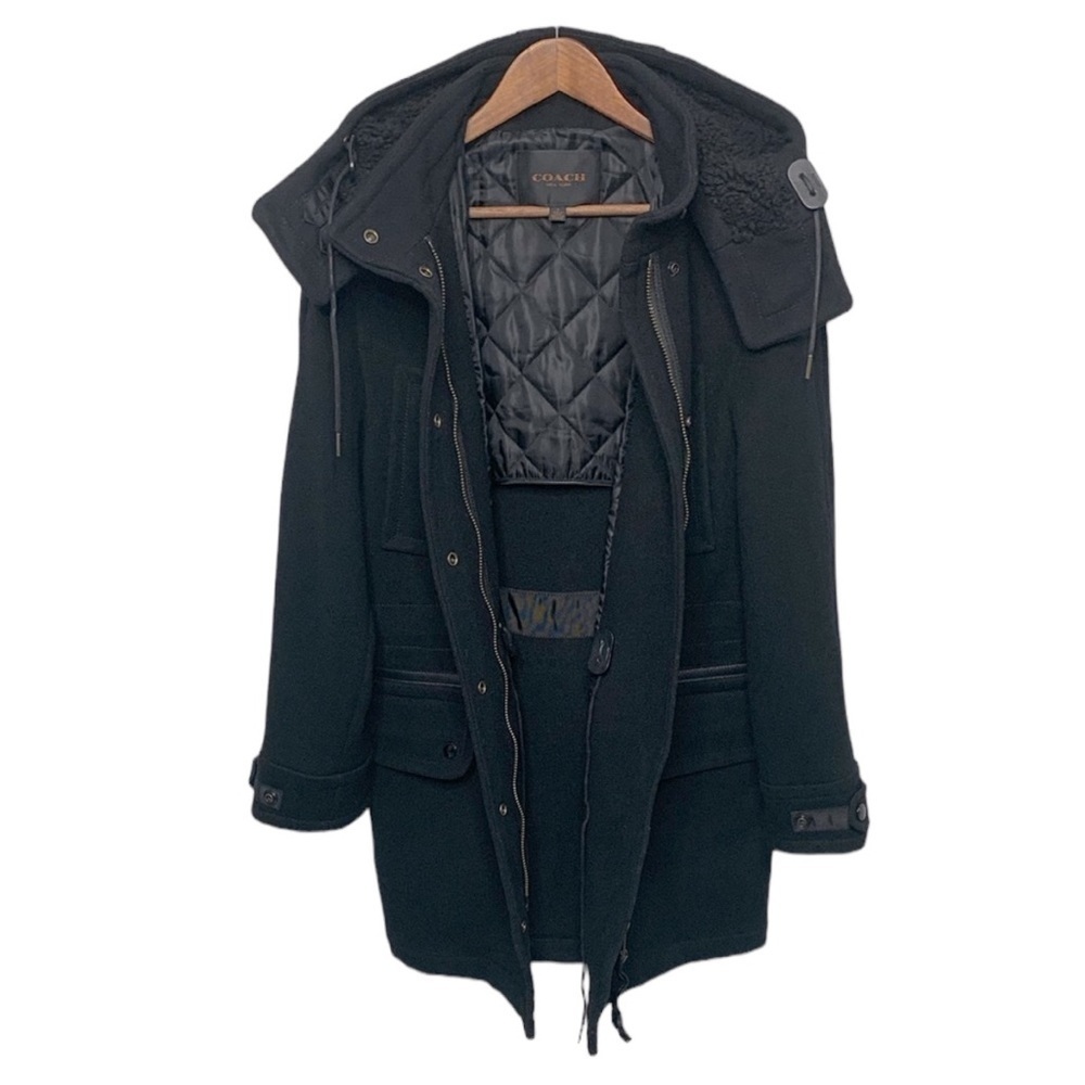 Coach New York Black Leather Trim Parka Coat - Picture 6 of 12